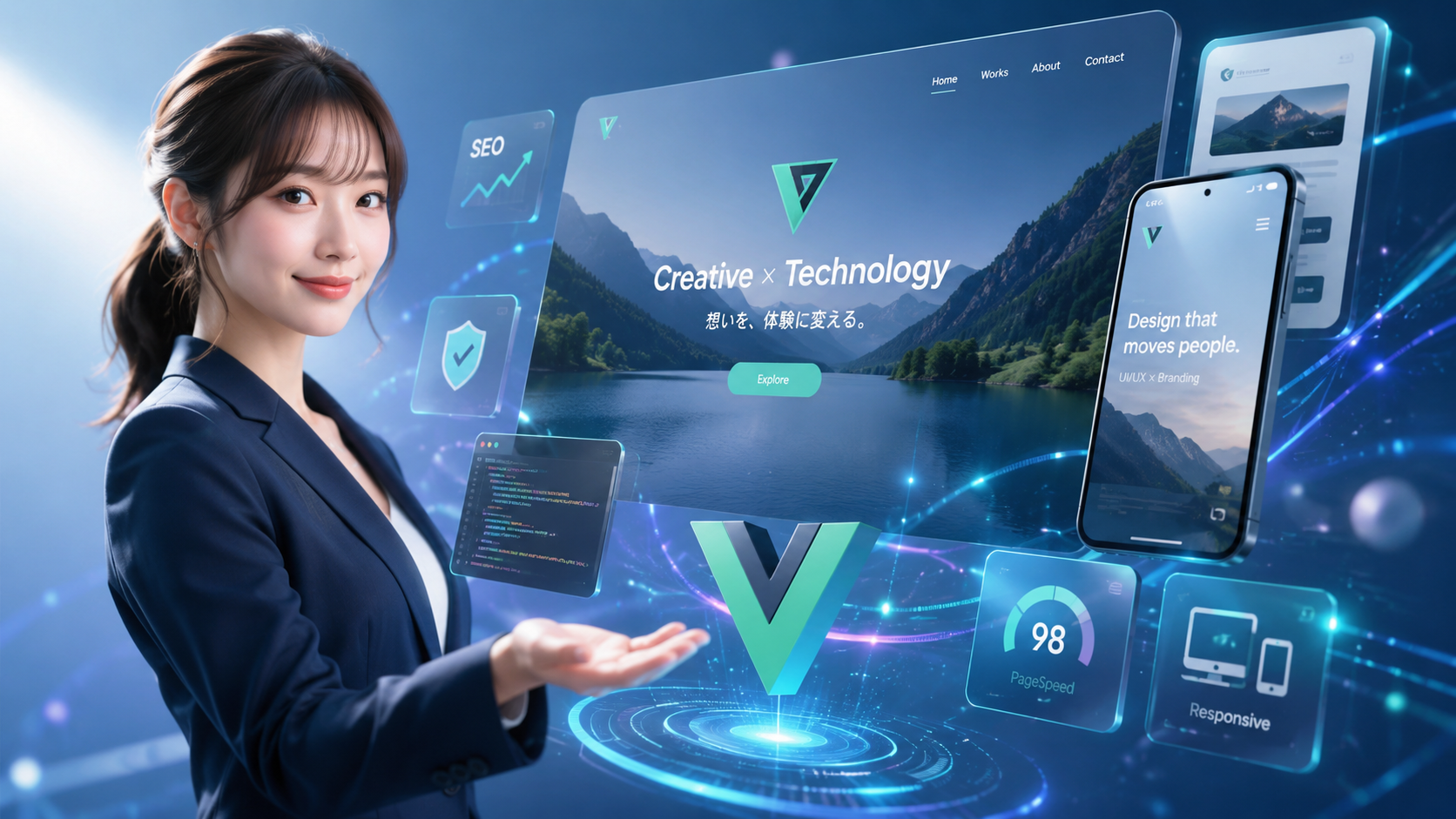 Vue.js×AIで集客力UP!SEO対策済×スマホ対応サイトをE2E開発で構築 — service thumbnail